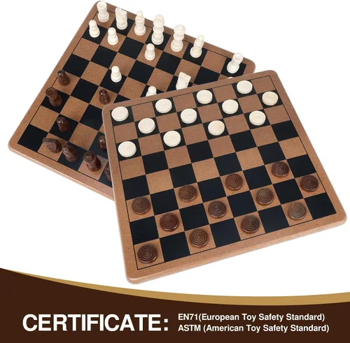 Vista 4 de GOTHINK Juego de mesa de ajedrez y damas de madera 2 en 1, juego clásico para niños y adultos, juego de ajedrez de 11 pulgadas, perfecto para viajes