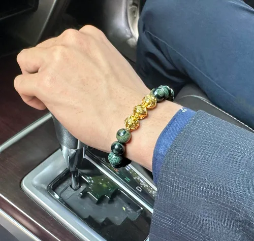 Vista 2 de Men's Jade and Gold Beads Bracelet, Jade Bracelet, Designer Bracelet