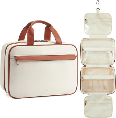 Vista 8 de Telena Neceser de viaje para mujer con gancho para colgar, bolsa de cosméticos resistente al agua, organizador de viaje para accesorios, artículos