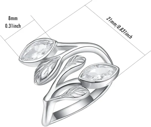 Vista 4 de PRAYMOS Anillos de hoja para mujer, plata de ley 925, con piedra natal, abierto, ajustable, anillos de compromiso y boda