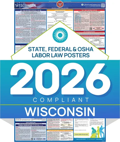 Vista 11 de Wisconsin 2026 Labor Law Poster – State & Federal Compliance – OSHA, EEOC, FMLA, Minimum Wage – Durable, Laminated & Waterproof Workplace Employment
