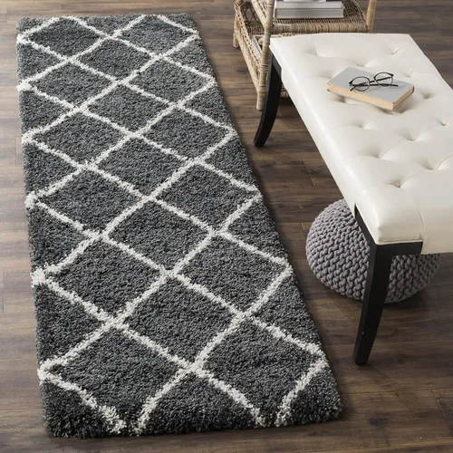 Vista 39 de SAFAVIEH Hudson Shag Collection - Alfombra decorativa de 2 x 3 pies, color beige y marfil, diseño moderno de enrejado, no desprende pelusa
