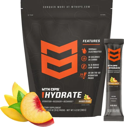 Vista 15 de MTN OPS Hydrate Electrolytes - Mezcla de bebida en polvo, 20 paquetes de electrolitos individuales para llevar con más de 1000 mg de electrolitos