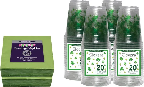 Vista 7 de Party Essentials Vasos de fiesta impresos de plástico suave, tréboles/tréboles, 12 onzas, 40
