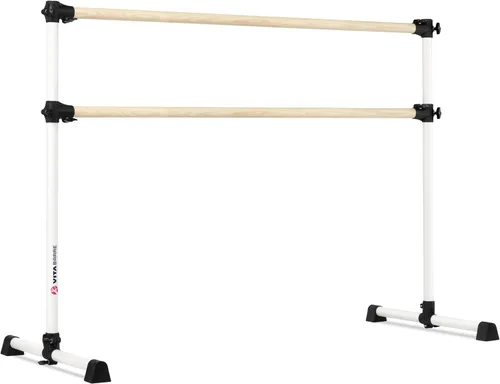 Vista 21 de Barra de ballet portátil independiente doble Vita Barre, Prodigy, de madera Altura ajustable, hecha en EE. UU., equipo de ejercicio para casa