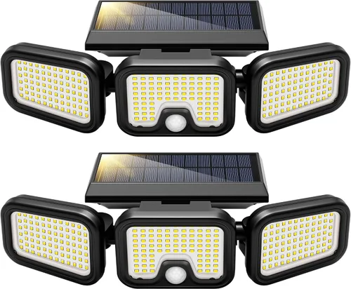 Vista 12 de VIVOHOME - Luces solares de inundación para exteriores, 256 luces LED de 2500 lm con sensor de movimiento, 3 cabezales ajustables de luces