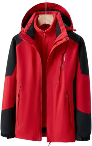 Vista 2 de Chaqueta impermeable 3 en 1 con capucha para hombre, chaqueta de esquí, chaqueta de nieve de invierno con forro polar cálido, resistente al viento