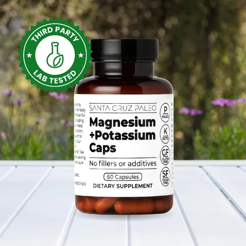 Vista 4 de Santa Cruz Paleo Cápsulas de Magnesio + Potasio, Suplemento para Hombres y Mujeres, Paleo, Keto, Sin Azúcar y Gluten, 166mg de Glicinato de Magnesio