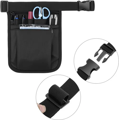 Vista 3 de QWORK Cinturón Organizador Médico, Paquete de 2 Bolsas de Almacenamiento para Enfermeras Bolsa de Cintura Bolsillos para Tijeras Médicas Kit