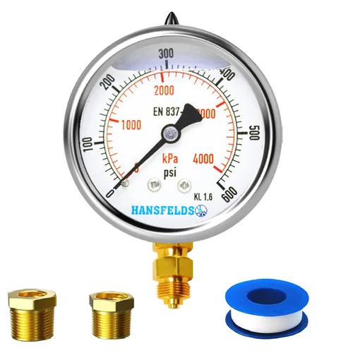 Vista 16 de Medidor de presión relleno de líquido de 0-100 psi, cara de dial de 2.5 pulgadas, carcasa de acero inoxidable para montaje trasero NPT de 1/4