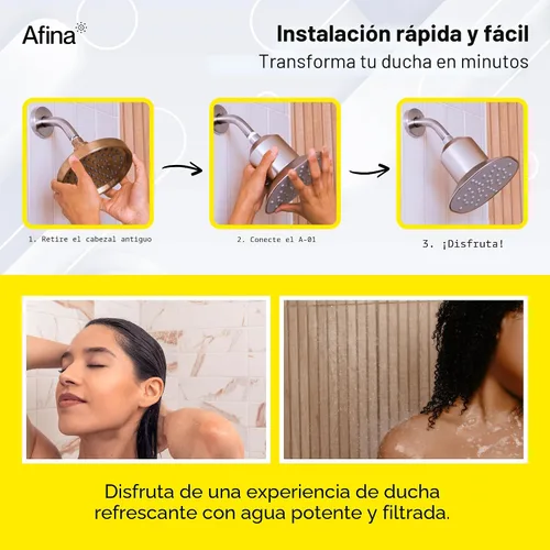 Vista 6 de Afina - Filtro de reemplazo para cabezal de ducha filtrado Afina y filtro de ducha - Ducha de alta presión - Reduce la piel seca con picazón
