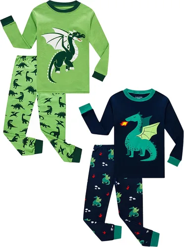 Vista 9 de Family Feeling - Conjunto de 2 piezas de pijama de Navidad a rayas para niños y niñas, 100 % algodón 4-piece-22tractor-2022