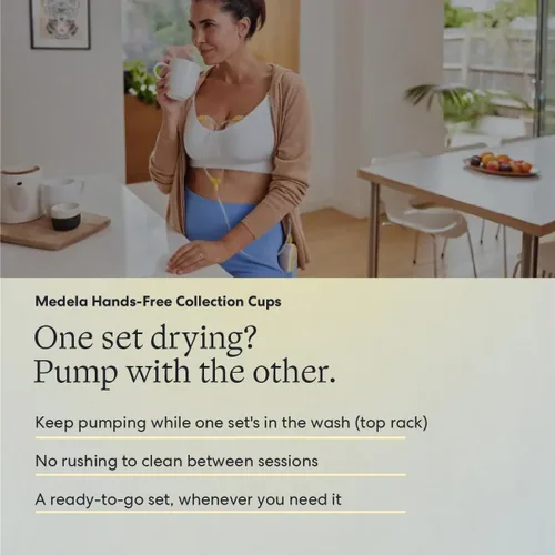 Vista 6 de Vasos de colección manos libres Medela, compatibles con los extractores de leche Freestyle Flex, Pump in Style con MaxFlow y Swing Maxi eléctricos