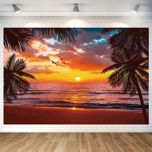 Vista 8 de Fondo de playa Hawaii Ocean Wall Banner de fondo de fotografía junto al mar para el hogar al aire libre, fiesta de cumpleaños, suministros