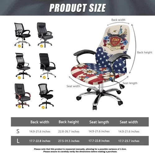 Vista 7 de 250 Years of Glory - Funda para silla de trabajo con diseño de águila calva, diseño de margarita y bandera estadounidense, funda giratoria acolchada