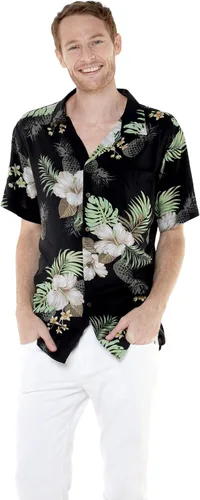 Vista 4 de Camisa o kimono hawaiano para parejas emparejables en Pineapple Garden Negro