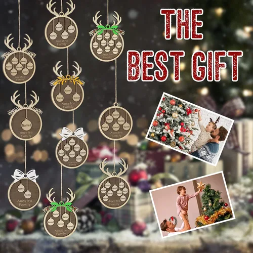 Vista 7 de Adornos de Navidad personalizados, familia de 1 nombre, adornos de Navidad de madera personalizados, decoración personalizada, decoración de árbol