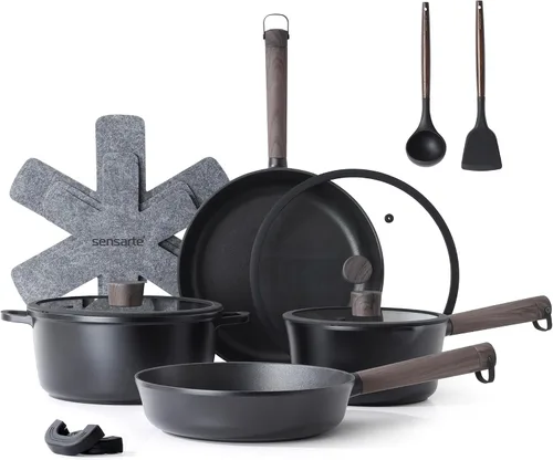 Vista 10 de SENSARTE - Juego de utensilios de cocina de cerámica antiadherente, ollas y sartenes no tóxicas y saludables, juego de cocina recubierto