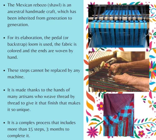 Vista 5 de Chal mexicano Benjko, rebozo reboso para eventos mexicanos, Multicolor