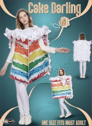 Vista 2 de EraSpooky Disfraz de pastel de arco iris para mujer, disfraz de fiesta de comida de Halloween para adultos
