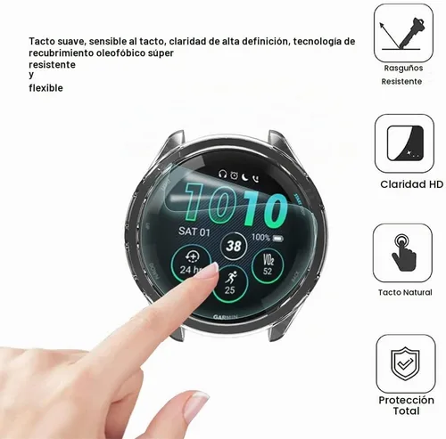 Vista 4 de Compatible con Garmin Forerunner 265 protector de pantalla y funda de TPU, película flexible suave + marco de cobertura completa antiarañazos