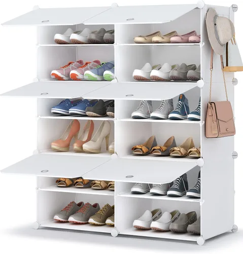 Vista 15 de HOMIDEC - Zapatero de 4 niveles para almacenamiento de 16 pares de zapatos, estantes de plástico para zapatos, organizador para armario, pasillo