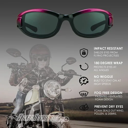 Vista 4 de Bikershades Gafas de sol acolchadas de espuma para motocicleta, para mujeres, niñas y niños.