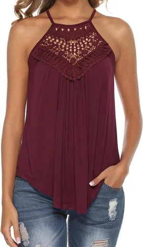 Vista 9 de Bluetime Halter Tops Women Sleeveless Crochet Flowy Cute Summer Tank Tops Negro