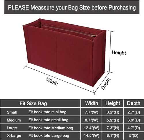 Vista 2 de Organizador de bolso para bolsa de dior, bolsa grande, inserto de fieltro de alta calidad, múltiples bolsillos (borgoña, pequeño), KS12-BurGundy-S