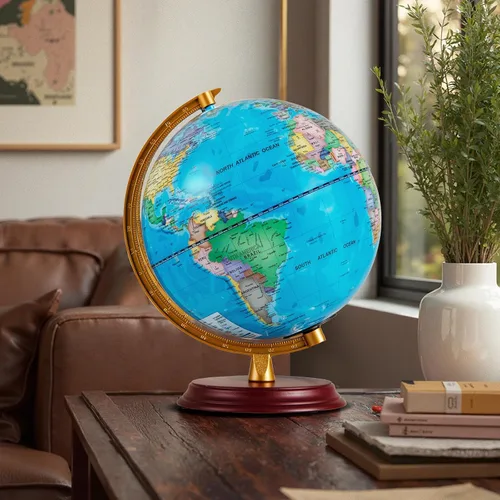 Vista 8 de Goplus Globo del mundo iluminado de 8 pulgadas, lámpara de globo iluminado de noche con soporte de madera y mapa HD para adultos, oficina en casa