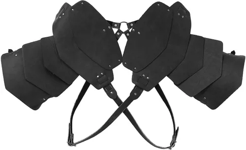 Vista 4 de dPois Armaduras de hombro para hombre, steampunk de piel sintética, arnés de pecho para cuerpo, cinturón de caballeros guerreros, disfraz de cosplay