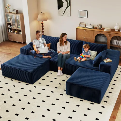 Vista 44 de Lakifun Sofá en Forma de L de 107" con Otomana, Seccional Modular Moderno Sofá Cómodo en Forma de U Nube, Asiento Profundo, Chaise Longue Cama