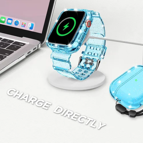 Vista 283 de DABAOZA - Correa transparente compatible con Apple Watch con estuche protector, correa deportiva de TPU con brillo para mujeres y hombres