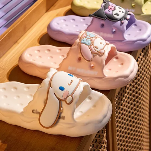 Vista 7 de Ohjijinn Kawaii Slides - Sandalias de verano con punta abierta, divertidas pantuflas de playa con suela gruesa acolchada, sandalias de nube