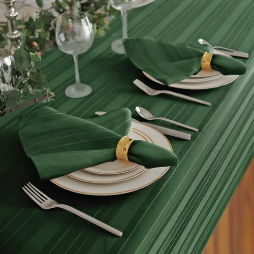 Vista 5 de Newbridge - Mantel navideño de satén con rayas verde cazador, 52 x 52 pulgadas cuadradas, rayas tejidas festivas, mantel de poliéster reutilizable