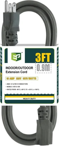 Vista 27 de EP 50 Ft Heavy Duty Outdoor Extension Cord, 12/3 SJTW Black 3-Prong Negro