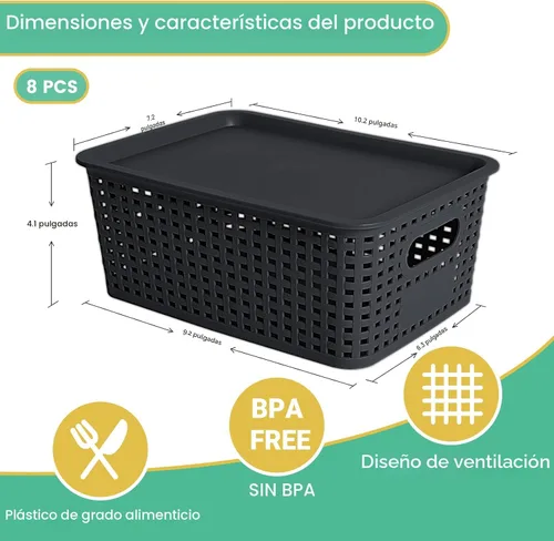 Vista 2 de Cestas de almacenamiento de plástico con tapa, contenedores de almacenamiento de plástico apilables: cestas de almacenamiento para organizar
