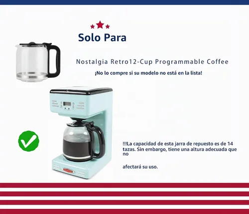 Vista 2 de Repuesto de cafetera compatible con Nostalgia Retro 12 tazas de café programable