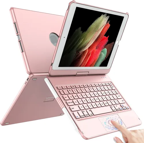 Vista 10 de TQQ Touch Funda para iPad de 9ª generación con teclado (10.2 pulgadas, 2021), trackpad multitáctil, cubierta protectora giratoria de 360°