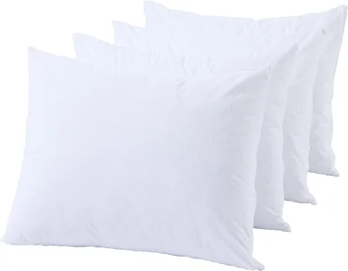 Vista 4 de Paquete de 4 protectores de almohada de tela de toalla de algodón, tamaño Queen, impermeables 100 %, cremallera, blancos, lavables, larga vida útil