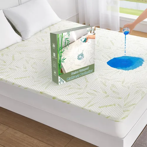 Vista 12 de Protector de Colchón Twin Impermeable, Funda Protectora de Colchón Lavable de Rayón de Bambú, Cubrecolchón Transpirable y Silencioso con Elástico