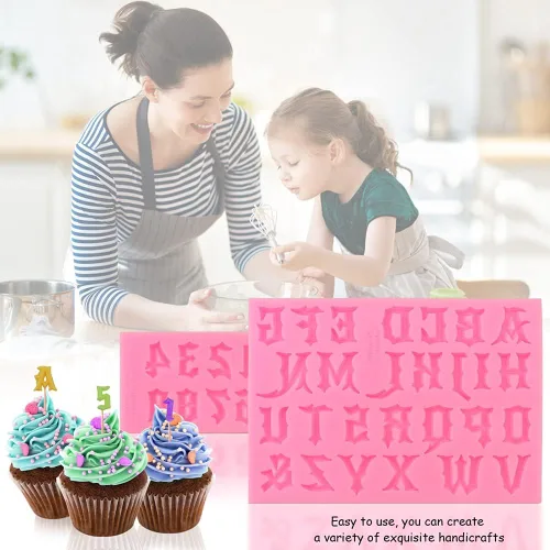 Vista 7 de 2 moldes de letras góticas y números de silicona únicos para dulces de chocolate, decoración de pasteles, molde de resina, epoxi