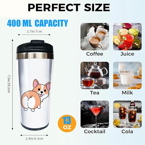 Vista 2 de Corgi Butt - Taza de café de viaje de acero inoxidable de 13 onzas, divertida botella de agua con aislamiento, vaso de regalo de cumpleaños