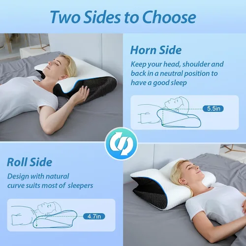 Vista 6 de HOMCA Almohada cervical de espuma viscoelástica, 2 en 1, almohada ortopédica de contorno ergonómico para dolor de cuello, almohadas de soporte Negro
