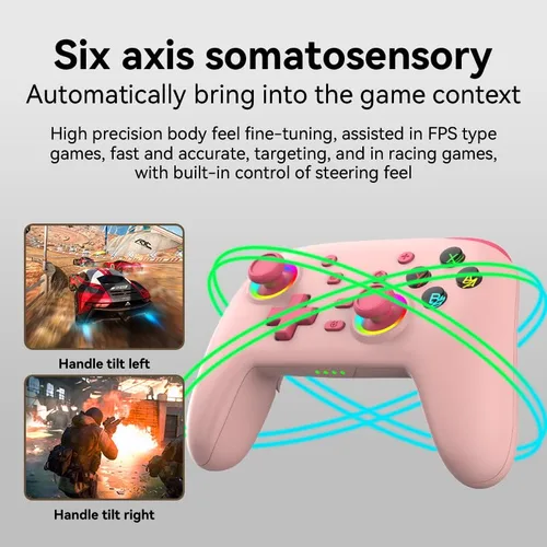 Vista 4 de RALAN Pink Wireless Pro Controller Compatible with Nintendo SwitchOLEDLite, with LED Color Light, Programmable Function, Wake-Up, Gyro Axis, Turbo
