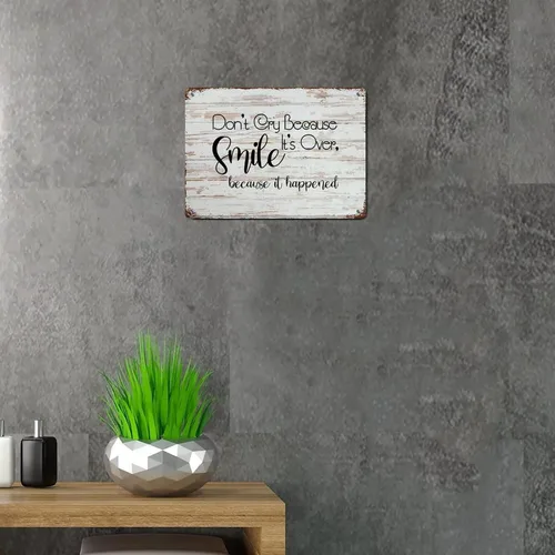 Vista 5 de Life Quote - Letrero de metal rústico para pared, decoración de pared con texto en inglés "Don't Cry Because It's Over, Smile Because It Happen