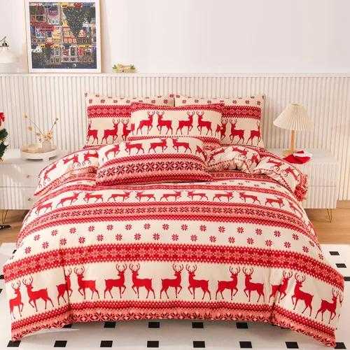 Vista 10 de Mengersi - Juego de funda de edredón de Navidad tamaño Full, funda de edredón con diseño de árbol de Navidad y copo de nieve, funda de edredón