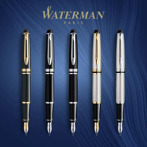 Vista 6 de Pluma estilográfica profesional de acero inoxidable con detalles dorados WATERMAN, Negro