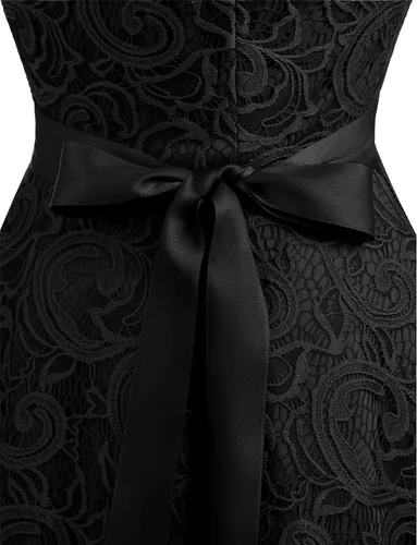 Vista 4 de Dressystar - Vestido de fiesta corto para mujer con encaje floral y cuello en V, ideal para dama de honor y baile de graduación