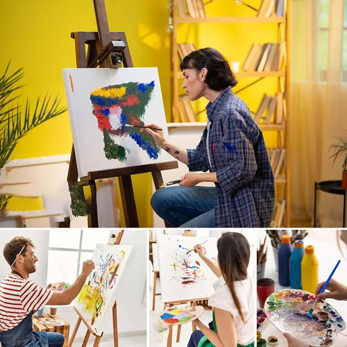 Vista 6 de 30 pinceles de pintura para pintura acrílica, pinceles para niños, pelo de nailon plano, pincel para manualidades, óleo pequeño, acuarelas, Negro